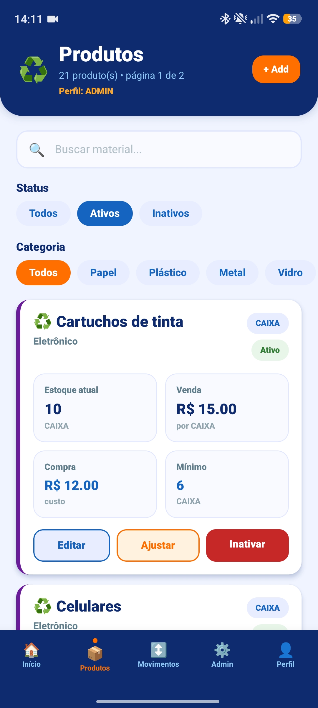 Lista de Produtos do ERP Eco360