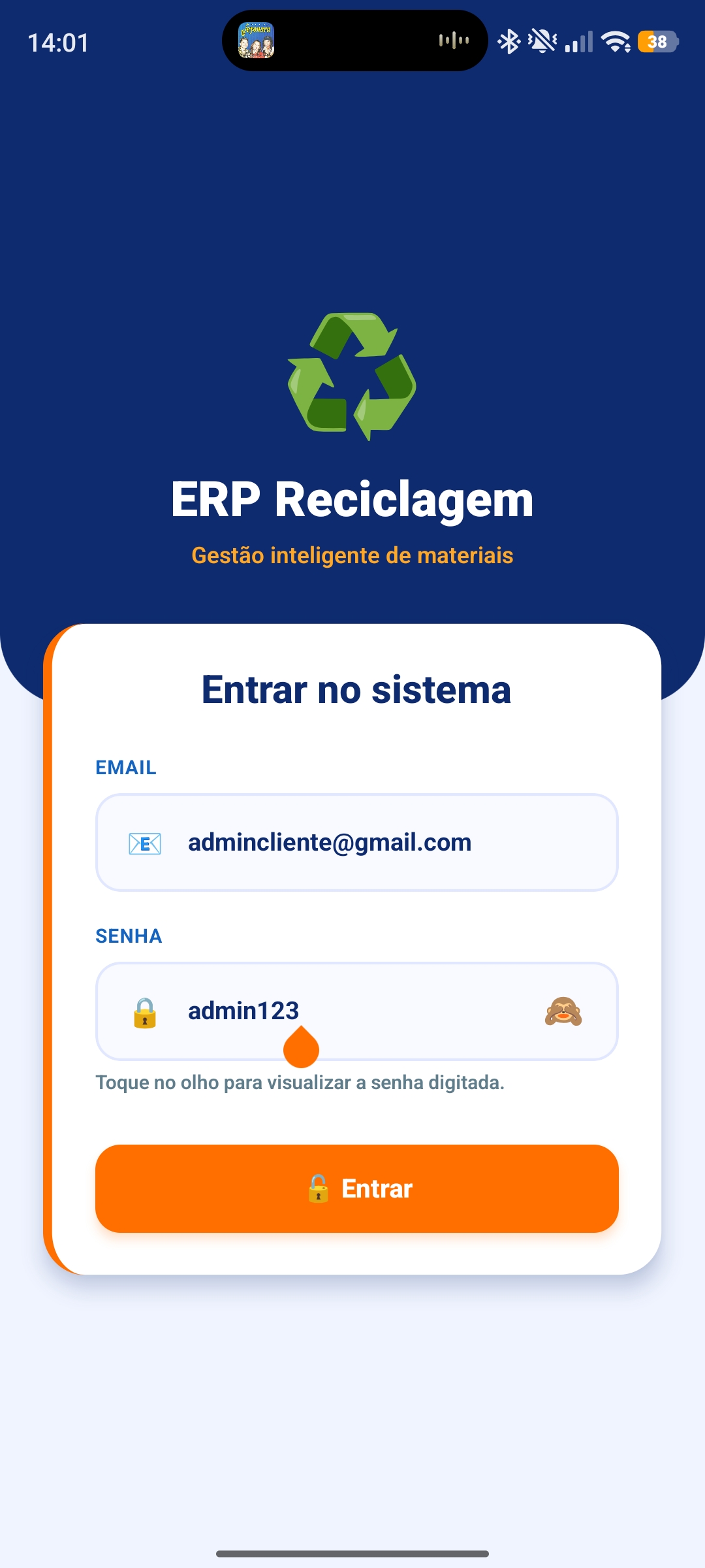 Tela de Login do ERP Eco360